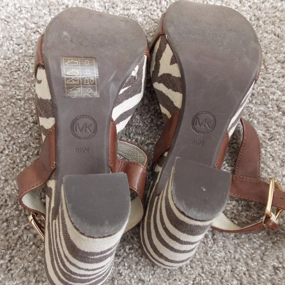 Michael Kors Ivana Mocha Zebra Animal Print Canvas Platform Sandals Heels - Picture 5 of 16